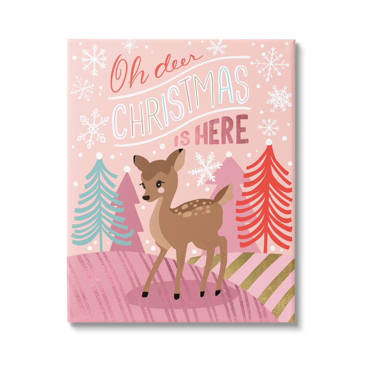Stupell Industries Oh Deer Christmas Is Here Phrase Canvas Wall Art